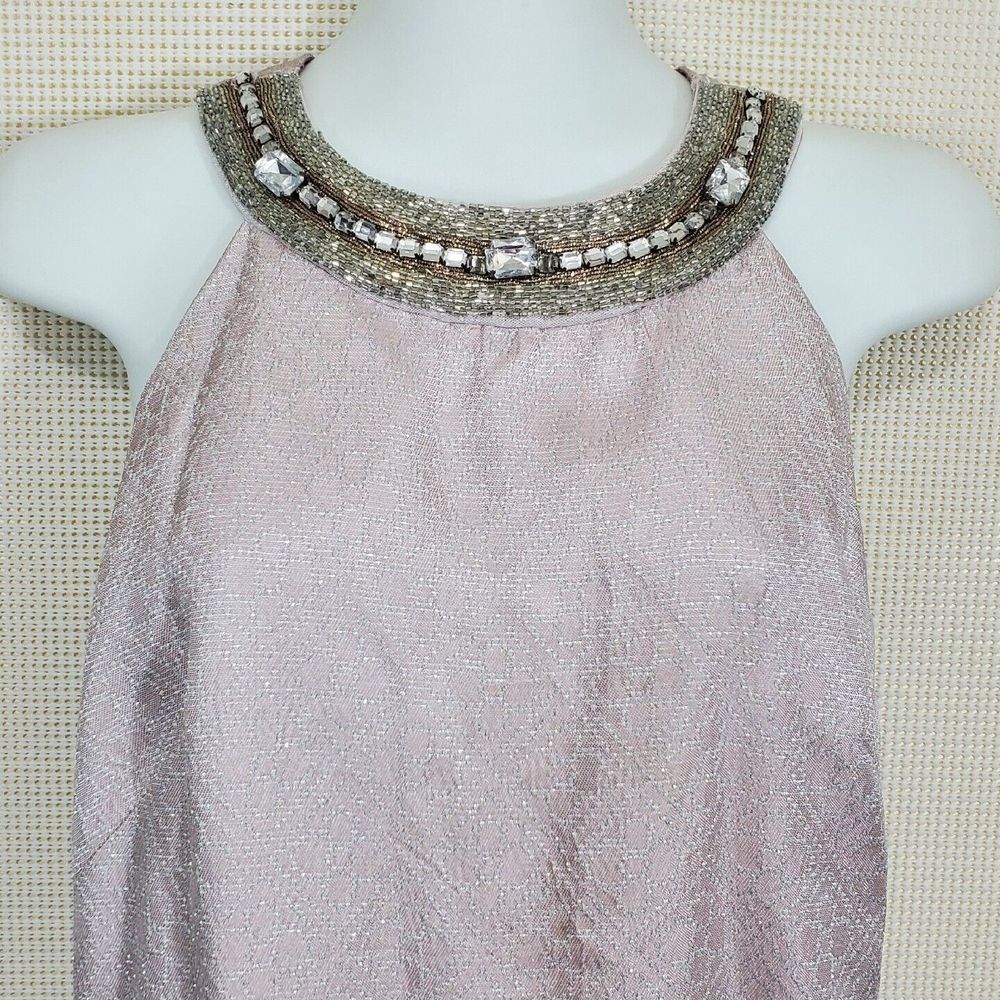 ABS Allen Schwartz Dress 6 Pink Silver Metallic Beaded Rhinestone Cocktail Vtg - Picture 3 of 16